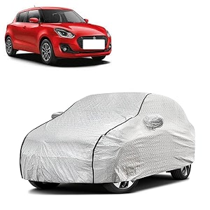 car bady cover waterproof compatible with maruti swift triple stitched fully elastic ultra mirror pocket  heavy buckle  silver amp black piping silver amp black