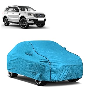 car bady cover waterproof compatible with ford endeavour triple stitched fully elastic ultra mirror pocket  heavy buckle  mtl blue amp black piping blue amp black