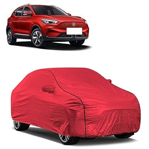 car bady cover waterproof compatible with mg zs ev triple stitched fully elastic ultra mirror pocket  heavy buckle  mth red amp black piping red amp black