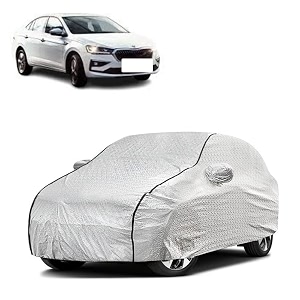 car bady cover waterproof compatible with skoda slavia triple stitched fully elastic ultra mirror pocket  heavy buckle  silver amp black piping silver amp black