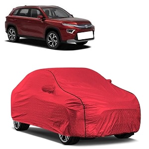 car bady cover waterproof compatible with toyota urban cruiser hyryder triple stitched fully elastic ultra mirror pocket  heavy buckle  mth red amp black piping red amp black