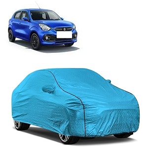 car bady cover waterproof compatible with maruti celerio triple stitched fully elastic ultra mirror pocket  heavy buckle  mtl blue amp black piping blue amp black