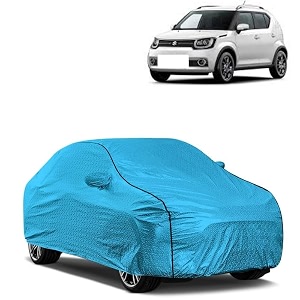 car bady cover waterproof compatible with maruti ignis triple stitched fully elastic ultra mirror pocket  heavy buckle  mtl blue amp black piping blue amp black