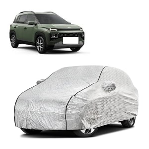car bady cover waterproof compatible with hyundai exter triple stitched fully elastic ultra mirror pocket  heavy buckle  silver amp black piping silver amp black