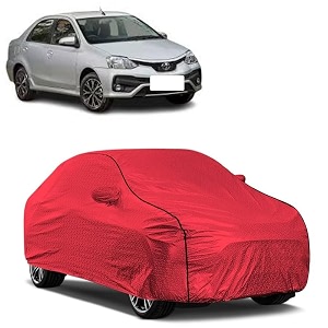 car bady cover waterproof compatible with toyota etios triple stitched fully elastic ultra mirror pocket  heavy buckle  mth red amp black piping red amp black