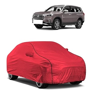car bady cover waterproof compatible with mg gloster triple stitched fully elastic ultra mirror pocket  heavy buckle  mth red amp black piping red amp black