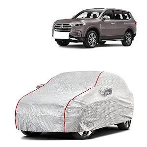 car bady cover waterproof compatible with mg gloster triple stitched fully elastic ultra mirror pocket  heavy buckle  silver amp red piping silver amp red