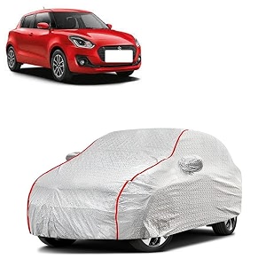 car bady cover waterproof compatible with maruti swift triple stitched fully elastic ultra mirror pocket  heavy buckle  silver amp red piping silver amp red