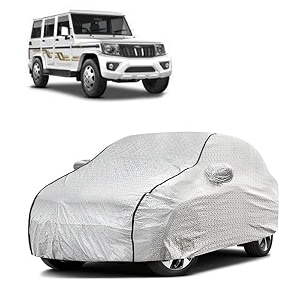 car bady cover waterproof compatible with mahindra bolero neo triple stitched fully elastic ultra mirror pocket  heavy buckle  silver amp black piping silver amp black