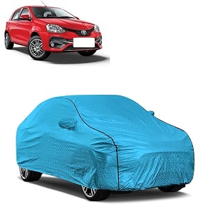 car bady cover waterproof compatible with toyota etios liva triple stitched fully elastic ultra mirror pocket  heavy buckle  mtl blue amp black piping blue amp black
