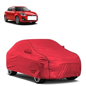 car bady cover waterproof compatible with maruti swift zxi triple stitched fully elastic ultra mirror pocket  heavy buckle  mth red amp black piping red amp black