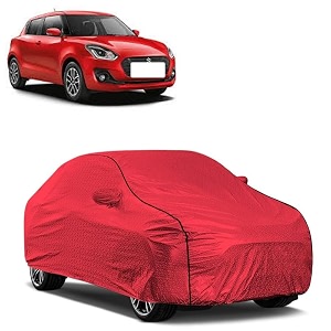 car bady cover waterproof compatible with maruti swift triple stitched fully elastic ultra mirror pocket  heavy buckle  mth red amp black piping red amp black