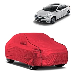 car bady cover waterproof compatible with honda new civic triple stitched fully elastic ultra mirror pocket  heavy buckle  mth red amp black piping red amp black