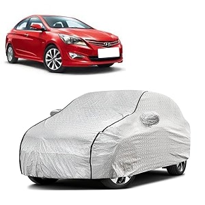 car bady cover waterproof compatible with hyundai fluidic verna 4s triple stitched fully elastic ultra mirror pocket  heavy buckle  silver amp black piping silver amp black