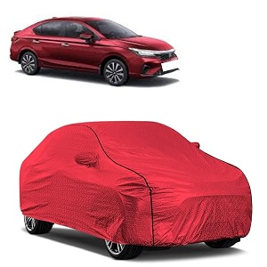 car bady cover waterproof compatible with honda city i-vtec triple stitched fully elastic ultra mirror pocket  heavy buckle  mth red amp black piping red amp black