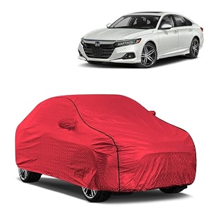 car bady cover waterproof compatible with honda new accord triple stitched fully elastic ultra mirror pocket  heavy buckle  mth red amp black piping red amp black