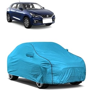 car bady cover waterproof compatible with maruti baleno triple stitched fully elastic ultra mirror pocket  heavy buckle  mtl blue amp black piping blue amp black