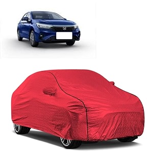 car bady cover waterproof compatible with honda city zx triple stitched fully elastic ultra mirror pocket  heavy buckle  mth red amp black piping red amp black
