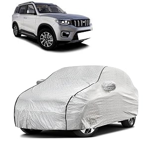 car bady cover waterproof compatible with mahindra xuv 300 triple stitched fully elastic ultra mirror pocket  heavy buckle  silver amp black piping silver amp black