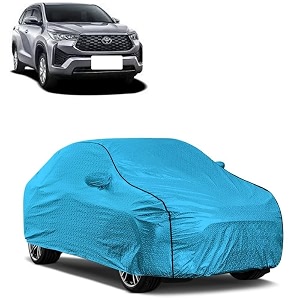 car bady cover waterproof compatible with toyota innova hycross triple stitched fully elastic ultra mirror pocket  heavy buckle  mtl blue amp black piping blue amp black