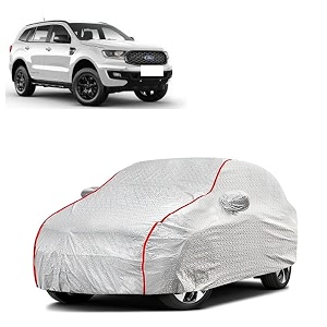 car bady cover waterproof compatible with ford endeavour triple stitched fully elastic ultra mirror pocket  heavy buckle  silver amp red piping silver amp red