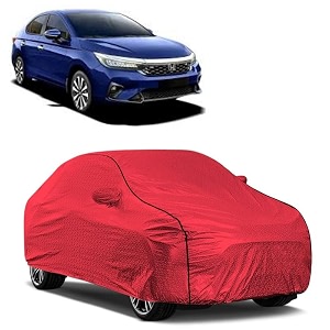 car bady cover waterproof compatible with honda new city triple stitched fully elastic ultra mirror pocket  heavy buckle  mth red amp black piping red amp black