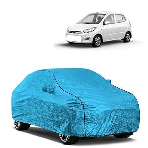 car bady cover waterproof compatible with hyundai i10 triple stitched fully elastic ultra mirror pocket  heavy buckle  mtl blue amp black piping blue amp black