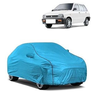 car bady cover waterproof compatible with maruti 800 triple stitched fully elastic ultra mirror pocket  heavy buckle  mtl blue amp black piping blue amp black