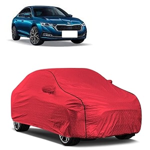 car bady cover waterproof compatible with skoda octavia triple stitched fully elastic ultra mirror pocket  heavy buckle  mth red amp black piping red amp black