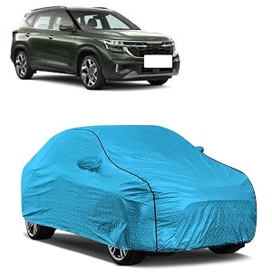 car bady cover waterproof compatible with kia sonet triple stitched fully elastic ultra mirror pocket  heavy buckle  mtl blue amp black piping blue amp black
