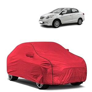car bady cover waterproof compatible with honda old amaze triple stitched fully elastic ultra mirror pocket  heavy buckle  mth red amp black piping red amp black