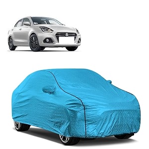 car bady cover waterproof compatible with maruti dzire triple stitched fully elastic ultra mirror pocket  heavy buckle  mtl blue amp black piping blue amp black