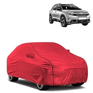 car bady cover waterproof compatible with citroen c5 aircross triple stitched fully elastic ultra mirror pocket  heavy buckle  mth red amp black piping red amp black