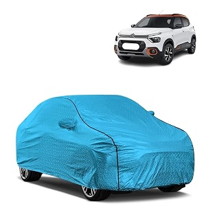 car bady cover waterproof compatible with citroen c3 aircross triple stitched fully elastic ultra mirror pocket  heavy buckle  mtl blue amp black piping blue amp black