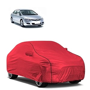 car bady cover waterproof compatible with honda old civic triple stitched fully elastic ultra mirror pocket  heavy buckle  mth red amp black piping red amp black