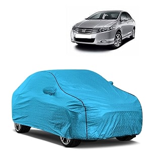 car bady cover waterproof compatible with honda old city triple stitched fully elastic ultra mirror pocket  heavy buckle  mtl blue amp black piping blue amp black