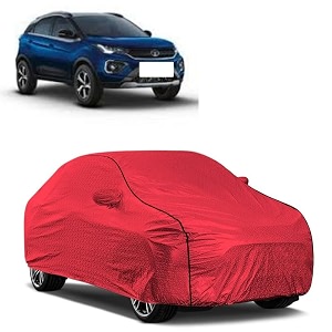 car bady cover waterproof compatible with tata nexon 2023 triple stitched fully elastic ultra mirror pocket  heavy buckle  mth red amp black piping red amp black