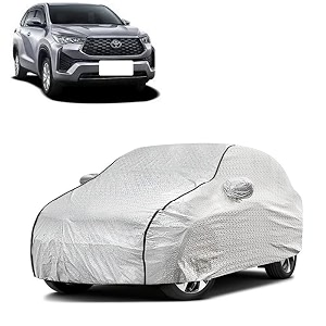 ng auto front car bady cover waterproof compatible with toyota innova hycross triple stitched fully elastic ultra mirror pocket  heavy buckle  silver amp black piping silver amp black