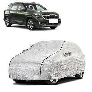 car bady cover waterproof compatible with kia sonet triple stitched fully elastic ultra mirror pocket  heavy buckle  silver amp black piping silver amp black