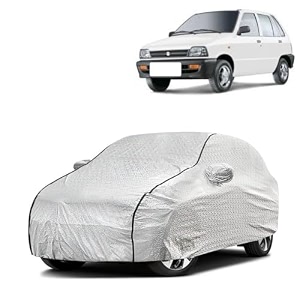 car bady cover waterproof compatible with maruti 800 triple stitched fully elastic ultra mirror pocket  heavy buckle  silver amp black piping silver amp black