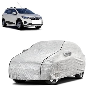 car bady cover waterproof compatible with renault triber triple stitched fully elastic ultra mirror pocket  heavy buckle  silver amp black piping silver amp black