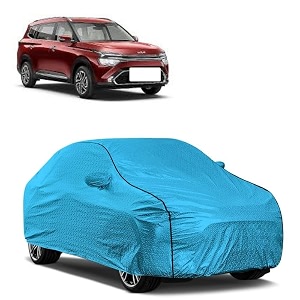 car bady cover waterproof compatible with kia carnival triple stitched fully elastic ultra mirror pocket  heavy buckle  mtl blue amp black piping blue amp black
