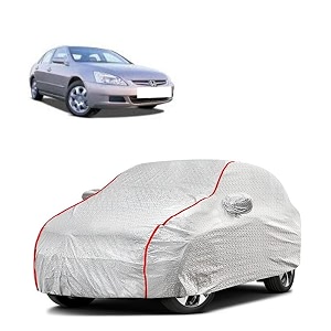 car bady cover waterproof compatible with honda old accord triple stitched fully elastic ultra mirror pocket  heavy buckle  silver amp red piping silver amp red