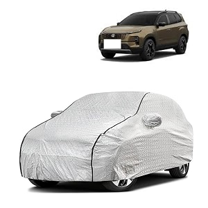 car bady cover waterproof compatible with tata safari triple stitched fully elastic ultra mirror pocket  heavy buckle  silver amp black piping silver amp black
