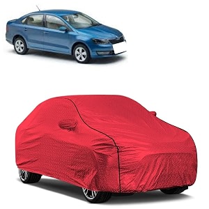car bady cover waterproof compatible with skoda rapid triple stitched fully elastic ultra mirror pocket  heavy buckle  mth red amp black piping red amp black