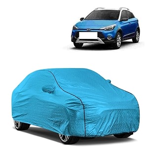 car bady cover waterproof compatible with hyundai i20 active triple stitched fully elastic ultra mirror pocket  heavy buckle  mtl blue amp black piping blue amp black