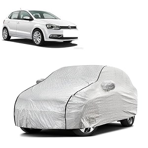 car bady cover waterproof compatible with volkswagen polo triple stitched fully elastic ultra mirror pocket  heavy buckle  silver amp black piping silver amp black