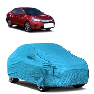 car bady cover waterproof compatible with honda city hybrid ehev triple stitched fully elastic ultra mirror pocket  heavy buckle  mtl blue amp black piping blue amp black