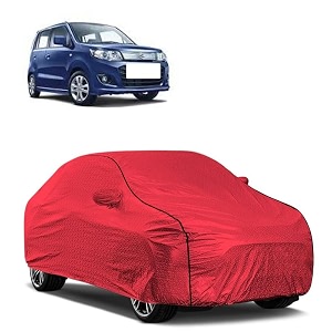 car bady cover waterproof compatible with maruti wagon r 10 triple stitched fully elastic ultra mirror pocket  heavy buckle  mth red amp black piping red amp black