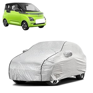 car bady cover waterproof compatible with mg comet ev triple stitched fully elastic ultra mirror pocket  heavy buckle  silver amp black piping silver amp black